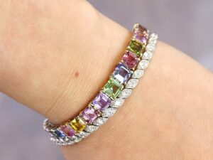 stacked gemstone tennis bracelets