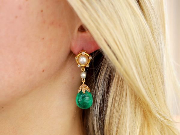 Victorian Emerald Earrings in Ears