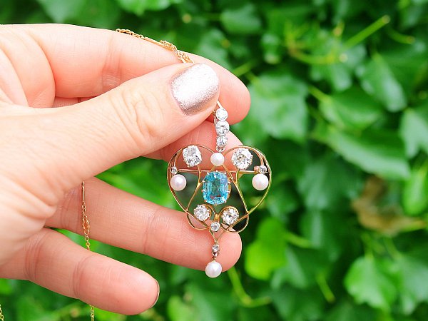 Victorian Diamond, Aquamarine and Pearl, Yellow Gold Pendant/Brooch