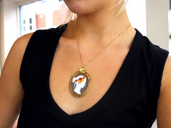 Wearing Victorian Yellow Gold Pendant 