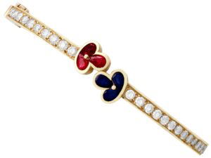Vintage Ruby Sapphire Diamond Gold Bangle