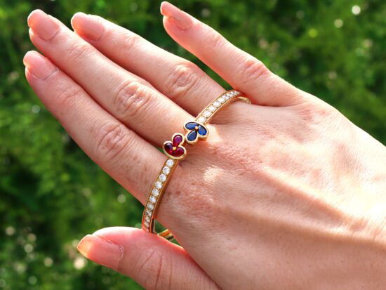 French Diamond Ruby Gold Bangle