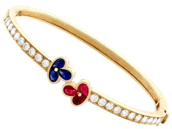Vintage Yellow Gold Gemstone Bangle