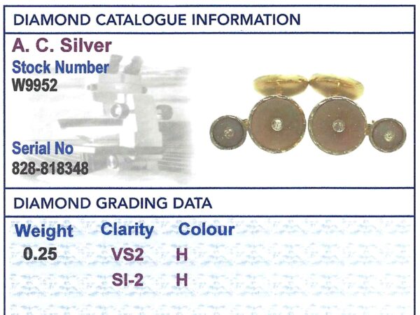 crystal cufflinks grading card