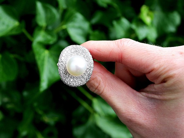 Pearl and 5.15ct Diamond, 18ct White Gold Stud Earrings